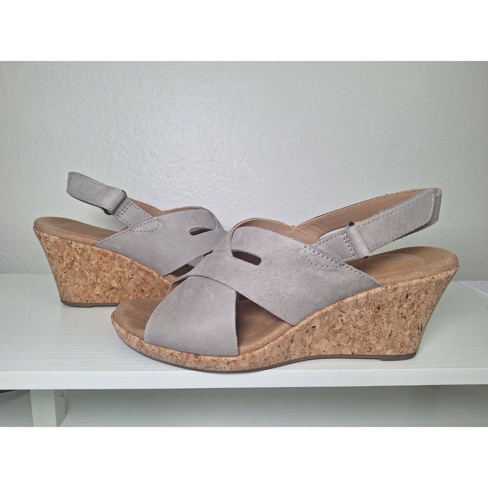 Rockport Wedge Cork Slingback Shoes Sandals Women 7 Comfort Gray